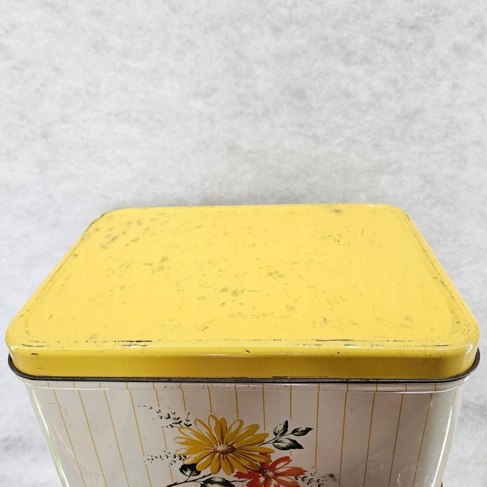 Vintage Decorware‎ Metal Bread Box Yellow Floral Kitchen Storage Container